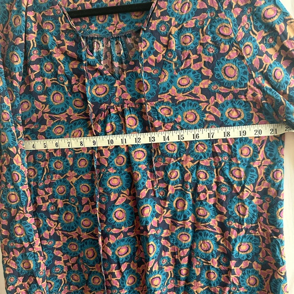 Natural Life Rowan XL midi dress floral navy teal purple, side slit - Picture 7 of 9